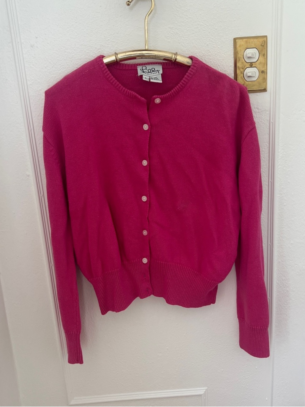 Lilly Pulitzer Women's Hot Pink Crewneck Button Cardigan